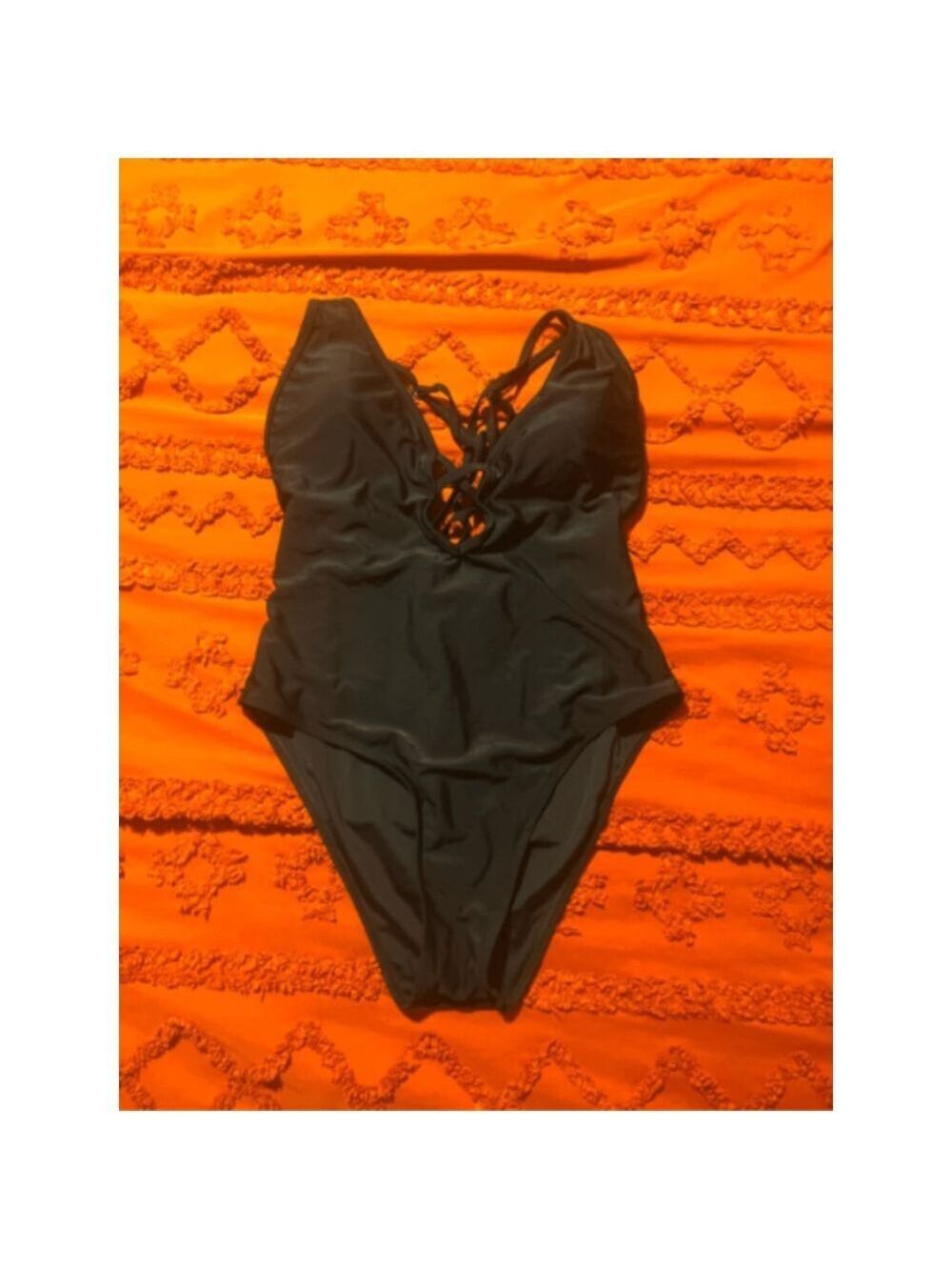 Ekouaer black string up one piece size large Sexy Black one Piece Swimsuit
